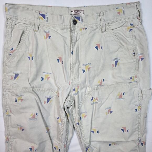 Wallace & Barnes Carpenter Canvas Double Knee AOP Sailboat Cream Tan Y2K 36x30 - Picture 5 of 10